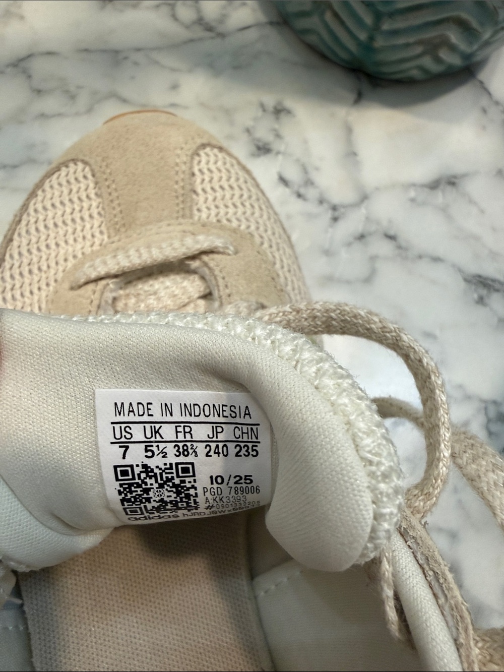 adidas Women's Beige Sneakers with Pale Green Stripes - Picture 4 of 4